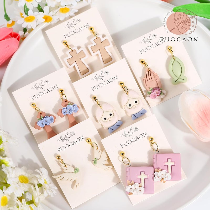 Puocaon Christian Polymer Clay Cutters - 15 Pcs Polymer Clay Cutters for Earrings Jewelry, Bible Books Jesus Cross Pigeon Shape - Image 2